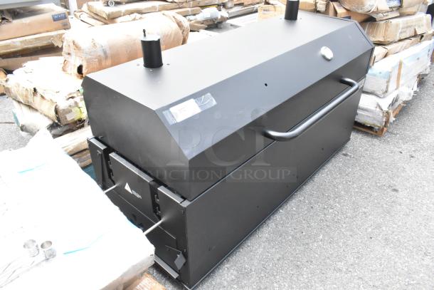 Brand new, scratch and dent Backyard Pro 554SMOKR60AS 60" charcoal/wood smoker grill with adjustable grates and dome.