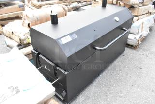 Brand new, scratch and dent Backyard Pro 554SMOKR60AS 60" charcoal/wood smoker grill with adjustable grates and dome.
