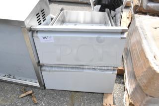 Stainless steel drawers, brand new, scratch and dent condition, auction tag visible with "385" and "1 QTY".