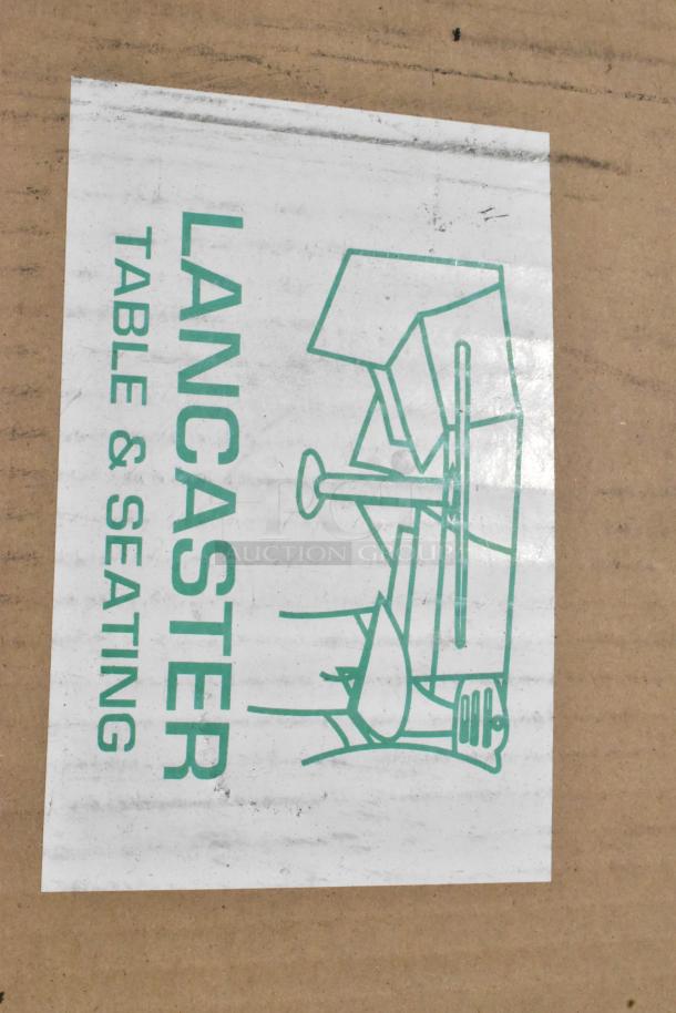 Lancaster Table & Seating cardboard box with label showing an illustration of tables and chairs.
