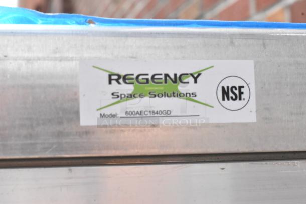 BRAND NEW Scratch and Dent Regency 600AEC1840GD 40 Pan End Load Bun/Sheet Pan Rack with Clear Acrylic Door; NSF certified label.