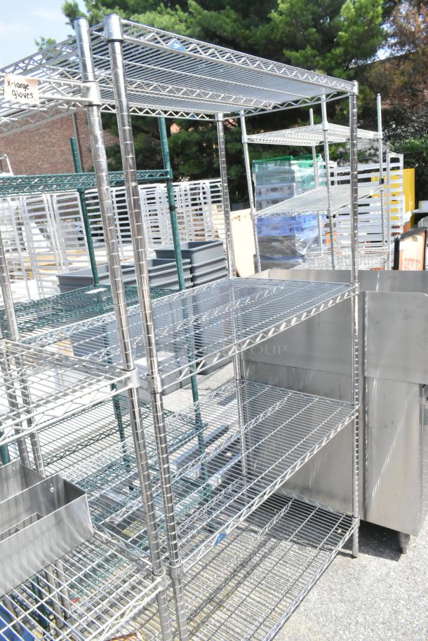 Metro Chrome Finish 4-Tier Wire Shelving Unit, sturdy metal construction, excellent condition, dismantling required.