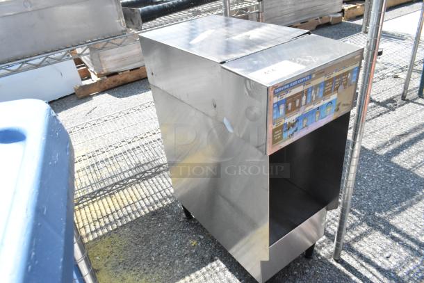 Bunn ICDD-3 Stainless Steel Commercial Countertop Dispenser Stand, durable construction, good condition, visible usage instructions.