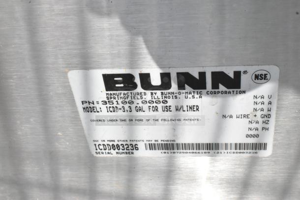 Bunn ICDD-3 stainless steel commercial countertop dispenser stand, model number ICDD-3, with visible manufacturer label.