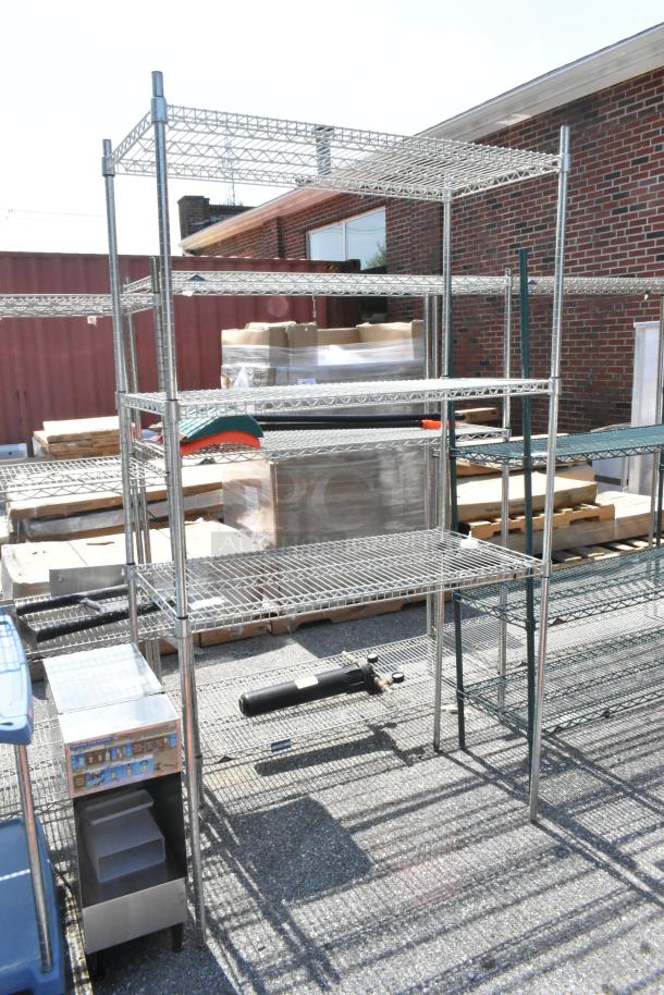 Metro Chrome Finish 3 Tier Wire Shelving Unit, requiring buyer dismantle. Ideal for storage, sturdy construction, chrome finish.