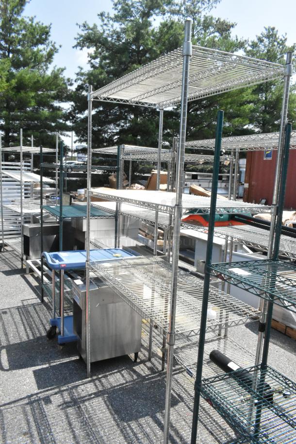 Metro Chrome Finish 3 Tier Wire Shelving Unit, sturdy and versatile. Buyer must dismantle; consider freight for shipping.