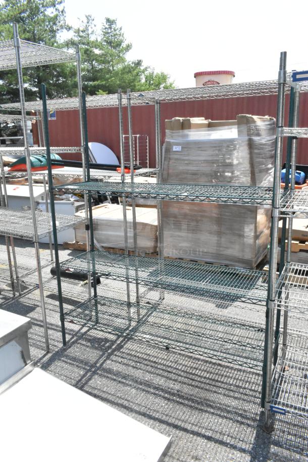 Metro Green finish 3-tier wire shelving unit in used condition. Buyer must dismantle for shipping.