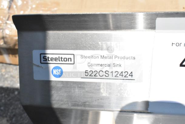 Brand new Steelton 522CS12424 stainless steel commercial sink, 18-gauge, 24"x24"x12" bowl, scratch and dent, NSF certified.