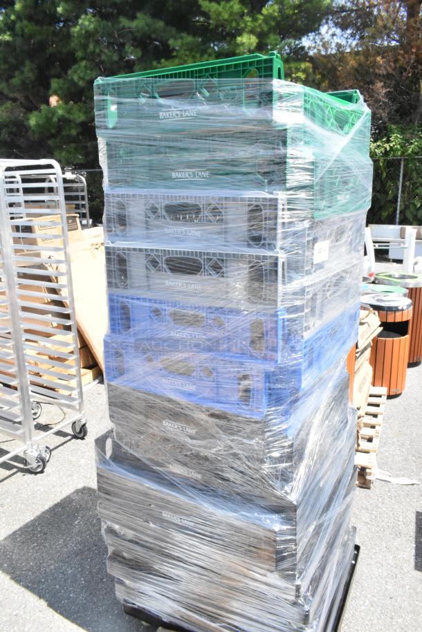 Stack of 14 Baker's Lane bread trays, 26" x 22" x 6", brand new, in shrink wrap.