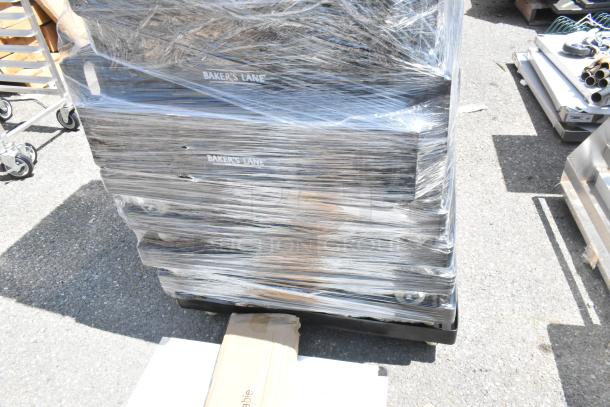 14 new Baker's Lane 26" x 22" x 6" bread trays wrapped, marked as scratch and dent, ready for auction.
