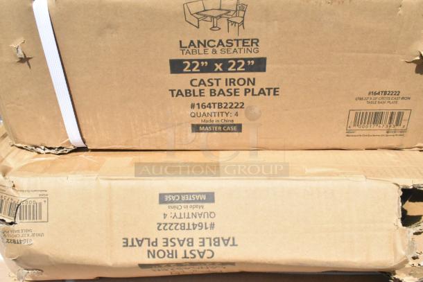 Boxes of Lancaster Table & Seating 22" x 22" cast iron table base plates, model #164TB2222, quantity 4 per box.