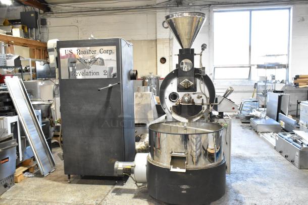 US Roaster Corp 23-kilo coffee roaster, commercial-grade, natural gas-powered, 208-230/460V, 3 phase, good condition.