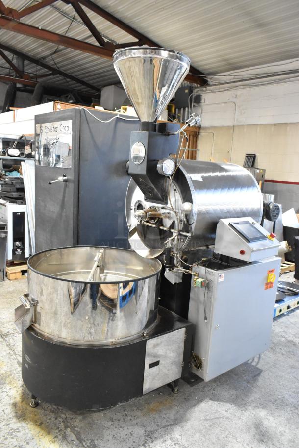 US Roaster Corp 23 kilo coffee roaster, metal, natural gas-powered, commercial grade, 208-230/460 volts, 3 phase.
