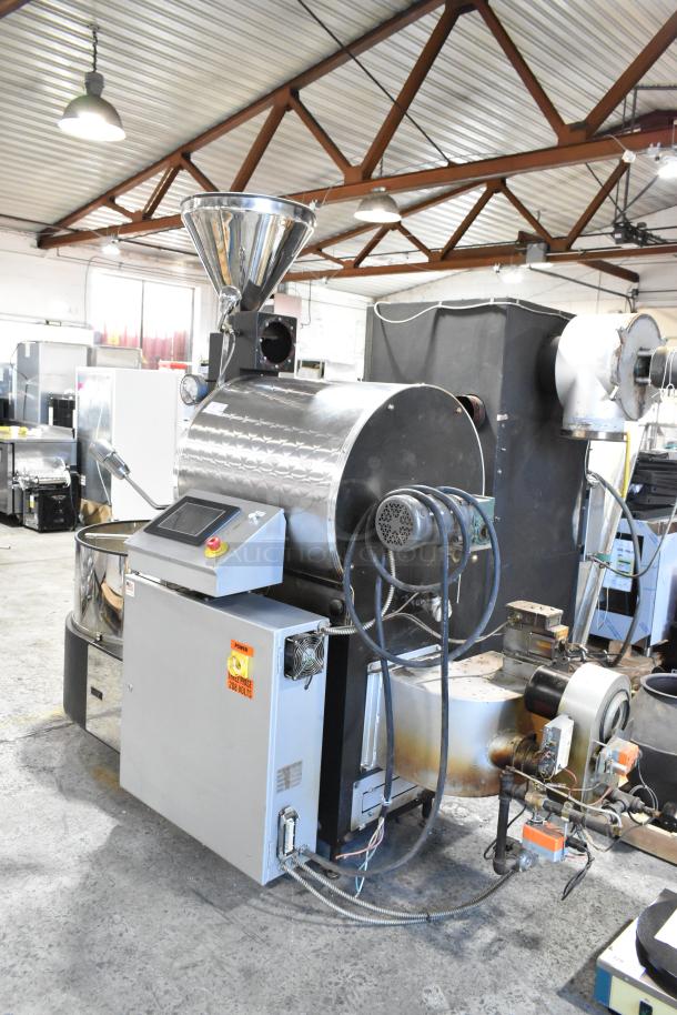 US Roaster Corp 23 Kilo commercial coffee roaster, natural gas powered, 208-230/460 volts, 3 phase, metal construction.