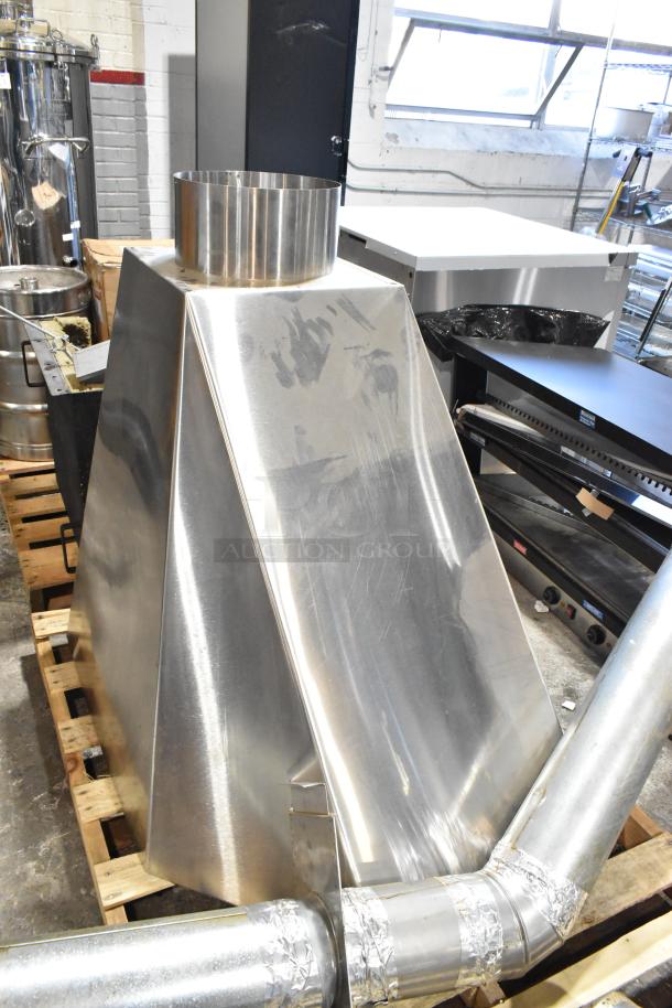 US Roaster Corp 23 kilo metal coffee roaster, natural gas powered, 208-230/460V, 3 phase, shown on a pallet in used condition.