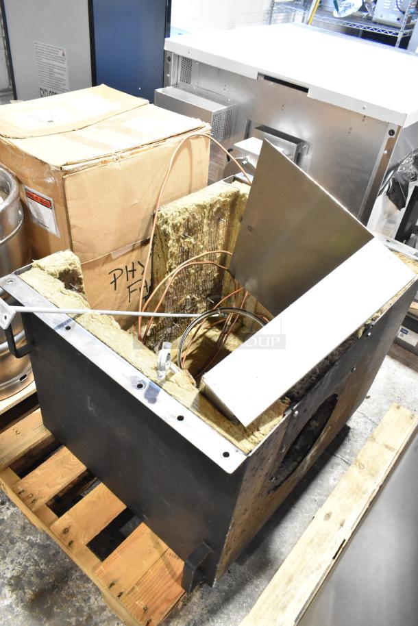 US Roaster Corp 23 Kilo coffee roaster, metal, needs assembly. Gas powered, 208-230/460V, 3 phase. Worn condition.