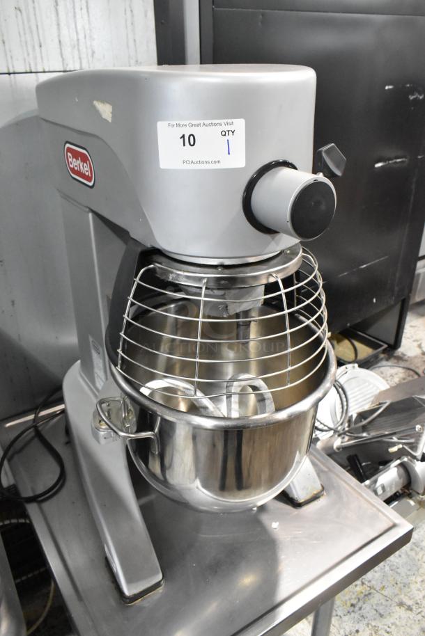 Berkel FMS20 commercial mixer with 20-quart stainless bowl, bowl guard, dough hook, on stand with casters. 100-120V, 1 phase.