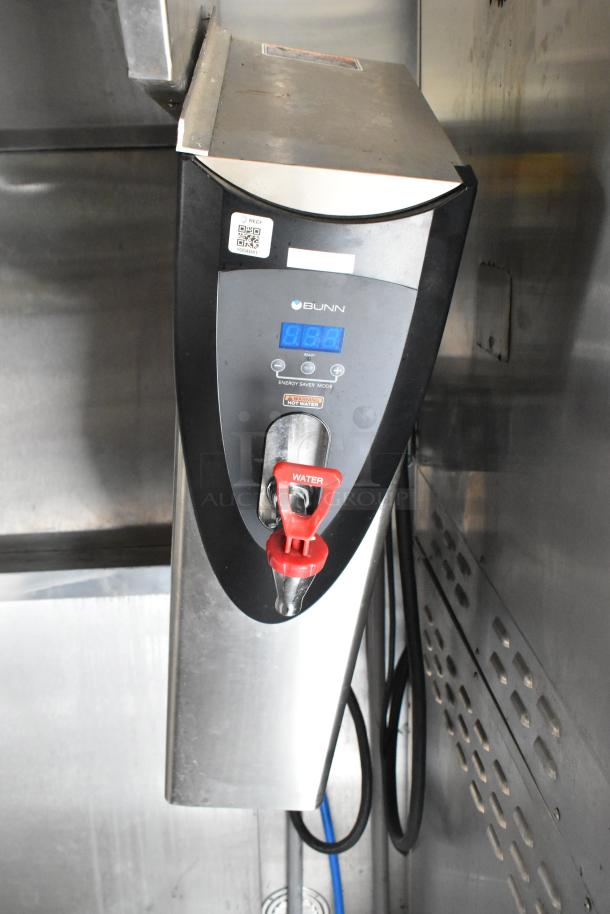 Bunn commercial hot water dispenser in a food trailer, featuring energy saver mode and digital display, excellent condition.