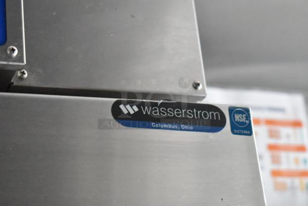 Stainless steel appliance with Wasserstrom label indicating NSF certification from Columbus, Ohio, suitable for food trailer use.
