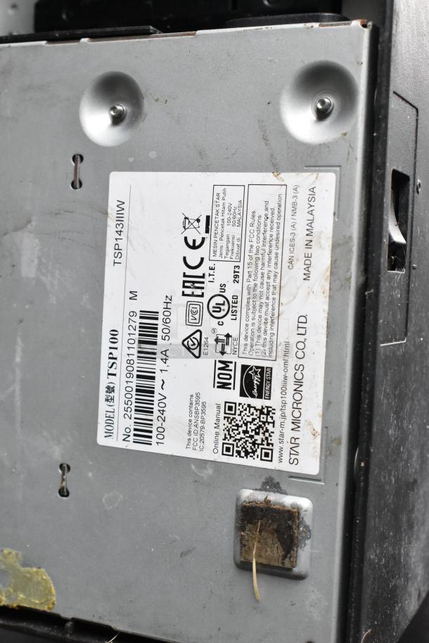 Food trailer appliance with label showing model TSP143IIIW, 100-240V, 14A, 50/60Hz, by Star Micronics, made in Malaysia.