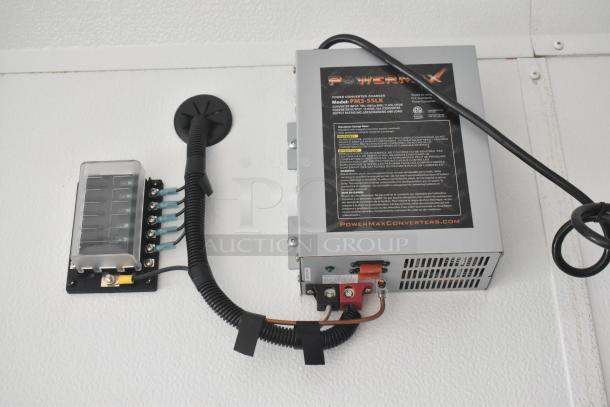 PowerMax PM3-55LK power converter in SDG Trailers, with wiring and fuse box. Appears in excellent condition.