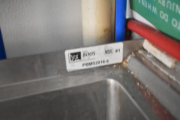 Label on SDG Trailers appliance shows John Boos logo, NSF #1 certification, model PBMS2016-6. Stainless steel surface visible.