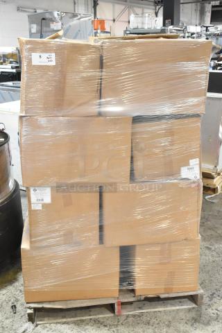 20 new boxes of Pro Pak white paper handle bags, 200 per box. Minor scratches and dents, shrink-wrapped on pallet.