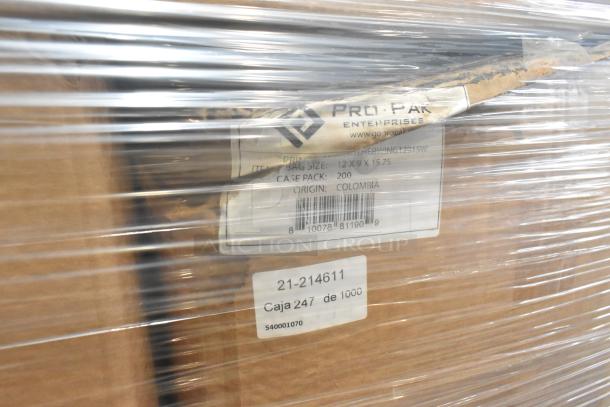 20 boxes of 200 Pro Pak white paper handle bags, 12x9x15.75 inches, Colombia origin. Scratch and dent, wrapped.
