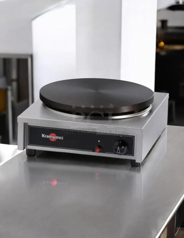 Krampouz CGCIP4 gas crepe maker, 15 3/4" diameter, excellent condition, fully tested, stainless steel body.