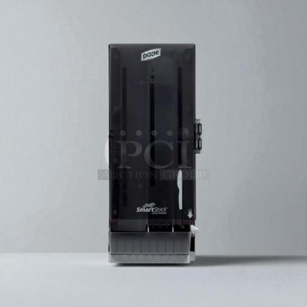 Brand new Dixie SSKD-120 Smart Stock utensil dispenser, holds 120 knives, sleek black design, ideal for efficient dining setups.