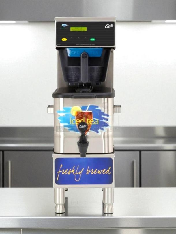 Curtis TBP 3 gal low profile brewer, digital programming, great condition, 120v, tested, iced tea and freshly brewed labels.