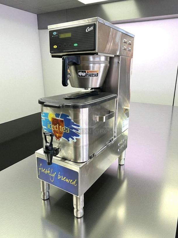 Curtis TBP 3 gal low profile digital brewer in great condition, 120v, fully tested, with "freshly brewed" and "iced tea" labels.
