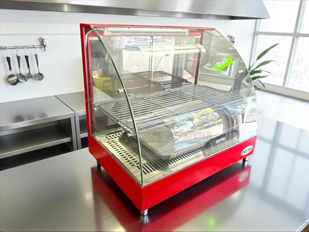 Cozoc FW5004-2 curved food warmer in excellent condition; 1200 Watts, 120V/60HZ, red casing, fully tested and working.