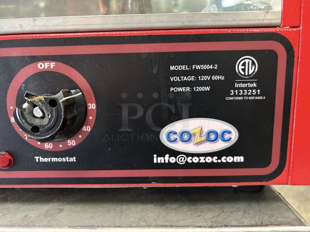 Cozoc FW5004-2 curved food warmer, 1200W, 120V/60HZ, fully tested, thermostat control, ETL certified, super nice condition.