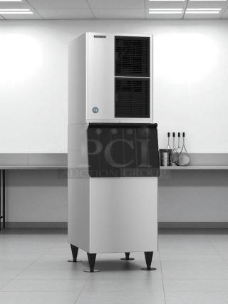 Super Nice Condition - HoshizakiKM-500MAH 556 lb Slim-Line Crescent Cube Ice Machine w/ Bin 300 lb Storage, Air Cooled, 115v - Tested & Working - Item #1198781
