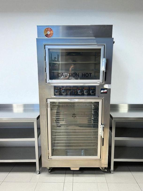 NuVU Model SUB-123P Double Deck Electric Oven Proofer Combo, 120/240V, 3 Phase, "Caution Hot" label, stainless steel, tested.