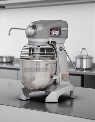 Hobart HL200-1STD Legacy+ 20 Quart Mixer, 1/2 HP, gray, excellent condition, fully tested, 100-120v, planetary bench design.