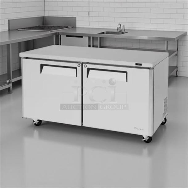 Turbo Air MUR-60-N 60" undercounter refrigerator, excellent condition, fully tested, 115 volts, dual doors, on casters.