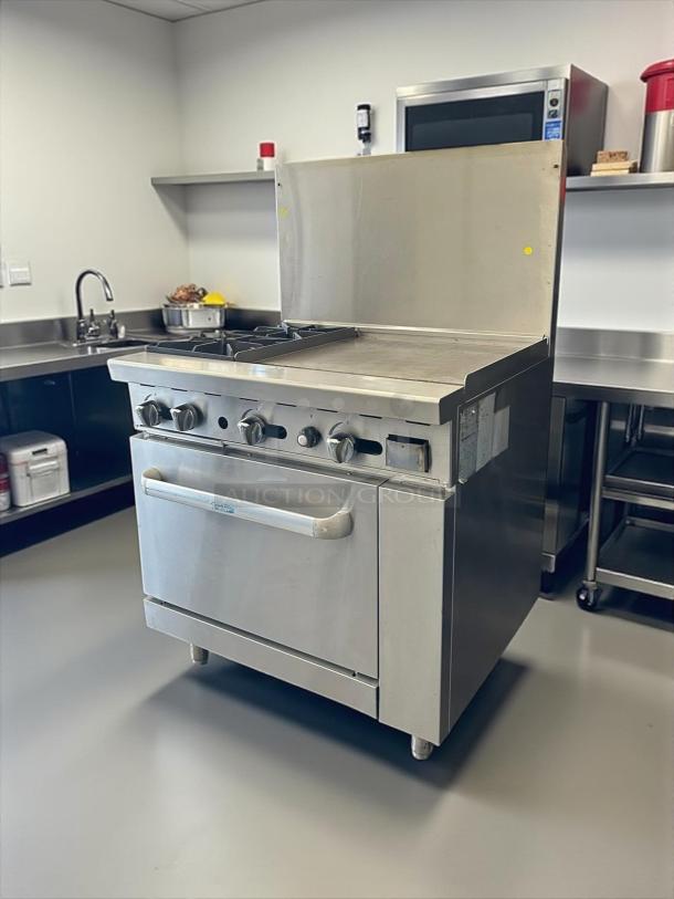 Atosa AGR-2B24GR gas range with oven & 24" griddle, 36". Excellent condition, fully tested, stainless steel finish.