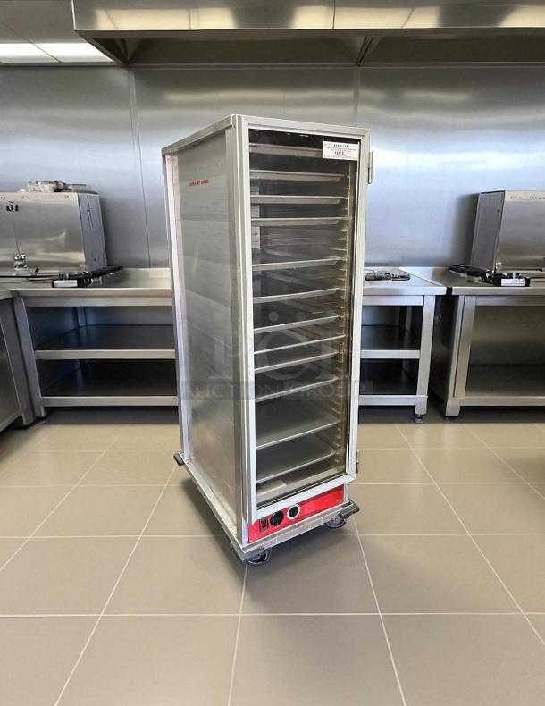 Avantco HEAT-1836I full-size insulated heated holding cabinet with clear door, pristine condition, 120V, fully tested, metallic finish.