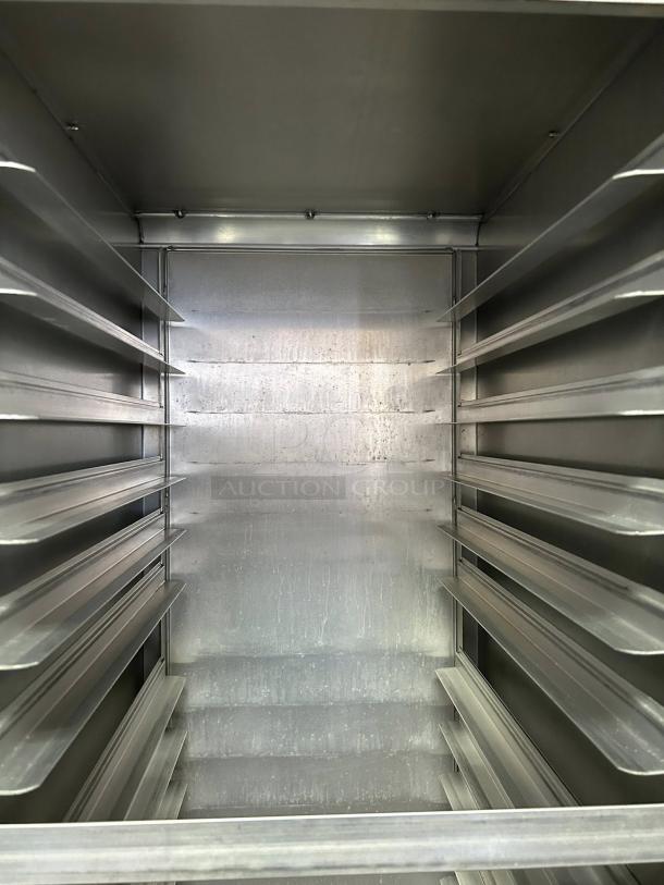 Lakewood Aluminum CA72-RR18-S-R bakery sheet pan, excellent condition, multiple shelf slots, fully tested, ideal for bread holding.
