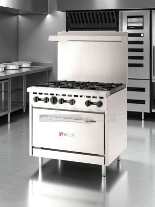 Wolf Commercial WX36-6B WX Series 36" gas range with six 28K BTU burners, excellent condition, fully tested and working.