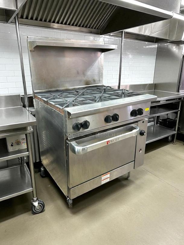 Wolf Commercial WX36-6B WX Series 36" gas restaurant range, 6 burners, 28 KBTU each, excellent condition, fully tested.