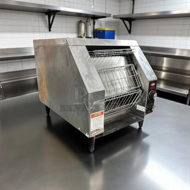 Hatco TQ-10 Horizontal Conveyor Toaster, excellent condition, 300 slices/hour, 208V, fully tested, visible control panel and markings.