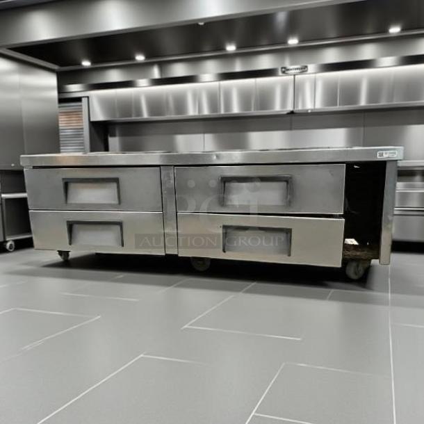 True TRCB-72 four-drawer refrigerated chef base, flat top, 72", excellent condition, 115v, tested and working.