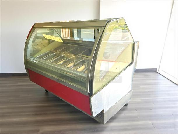 Oscartielle C83FK-9SC 24 pan gelato ice cream case, great condition, 220V 1Ph, tested and working, transparent front display.