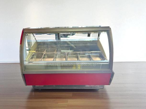 Oscartielle C83FK-9SC 24 Pan Gelato Ice Cream Case, great condition, tested and working, 220V, 1Ph, glass display.