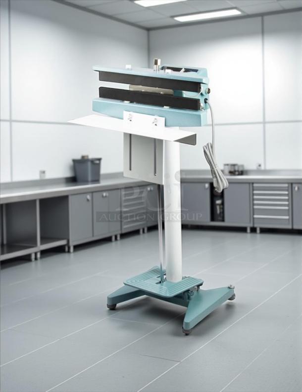 12" Constant Heat Foot Sealer with Lined Jaw, tested & working, in super nice condition. 115v power, stands on sturdy base.