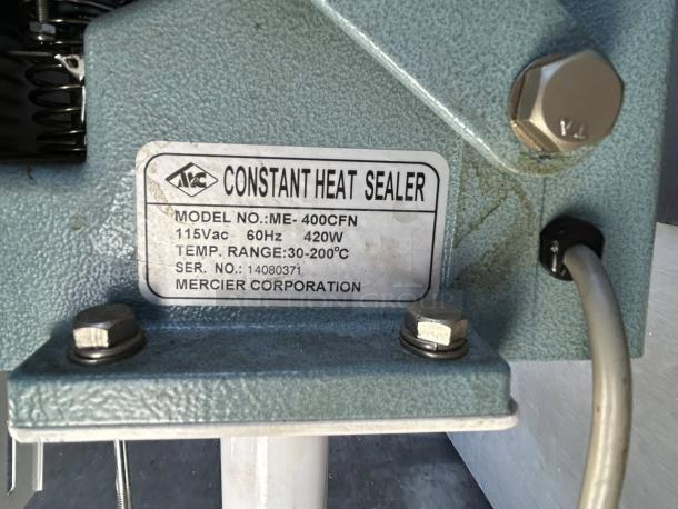 12" Double Constant Heat Foot Sealer with Lined Jaw, model ME-400CFN, 115V, 60Hz, 420W. Tested & working.