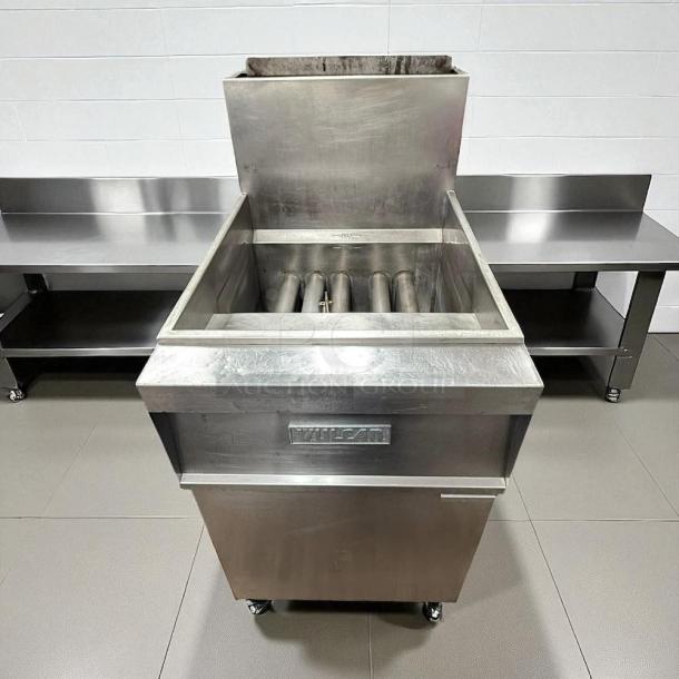 Vulcan LG400 gas fryer, floor model, 50 lb vat, stainless steel, natural gas, excellent condition, tested and working.